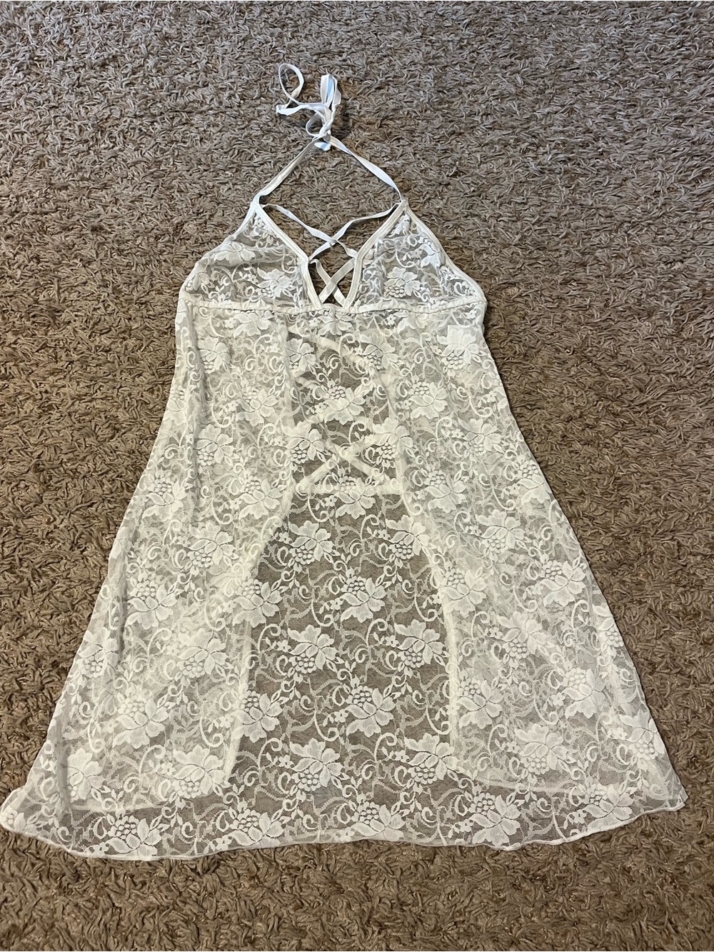 Sheer Lace Halter Dress in White